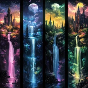 Castle Waterfall Moon Diamond Painting
